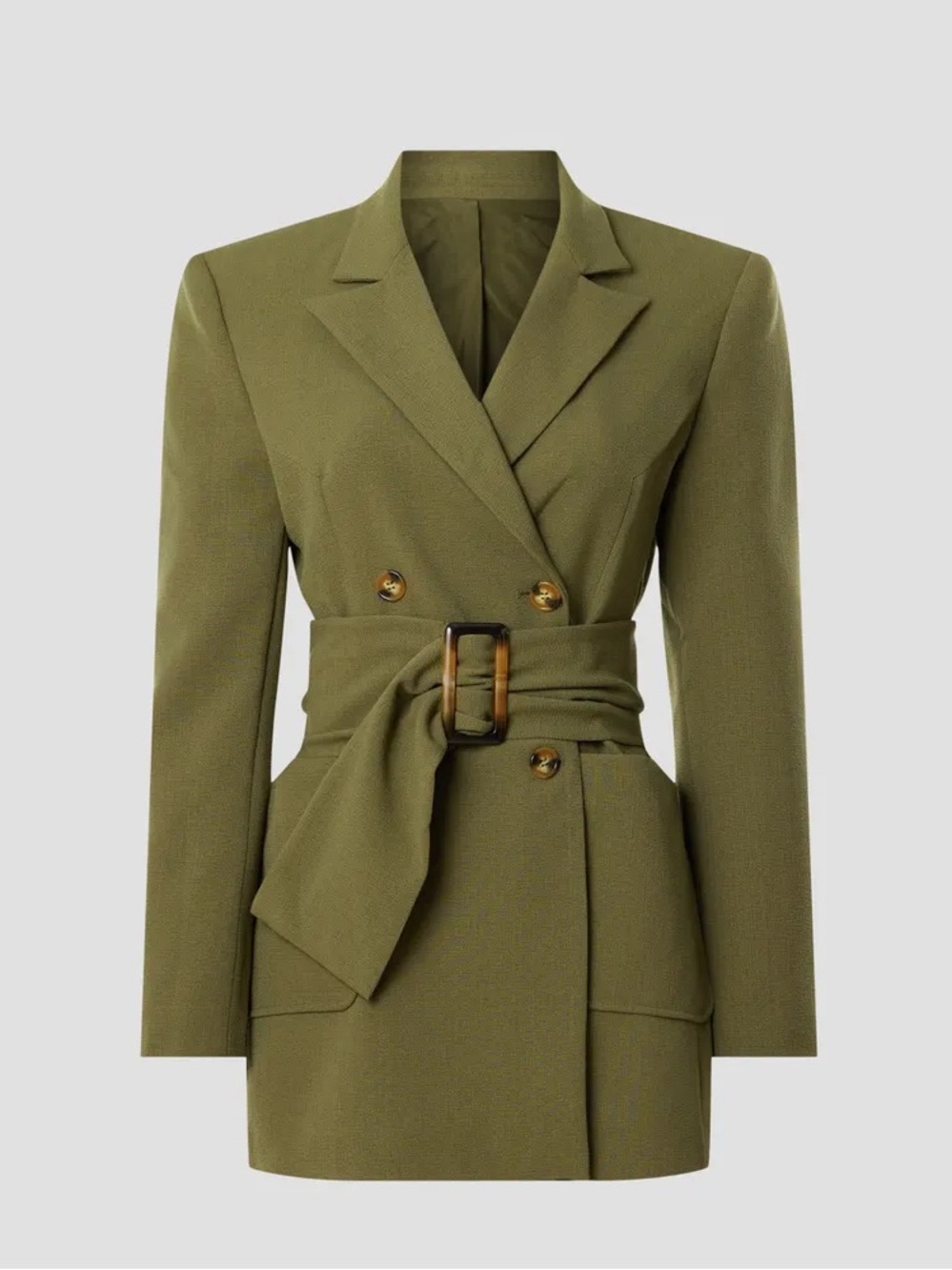 Osman Yousefzada || Belted Crepe Blazer‎ Double Breasted Jacket Olive Green 4